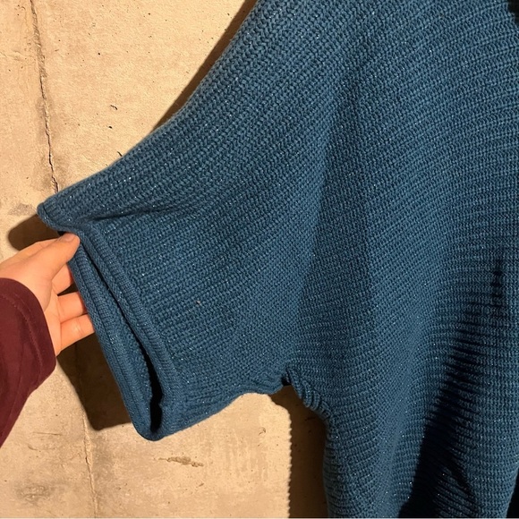 Coldwater Creek Teal Cowl Neck Chunky Knit Poncho Pullover Sweater 1X - Picture 2 of 9